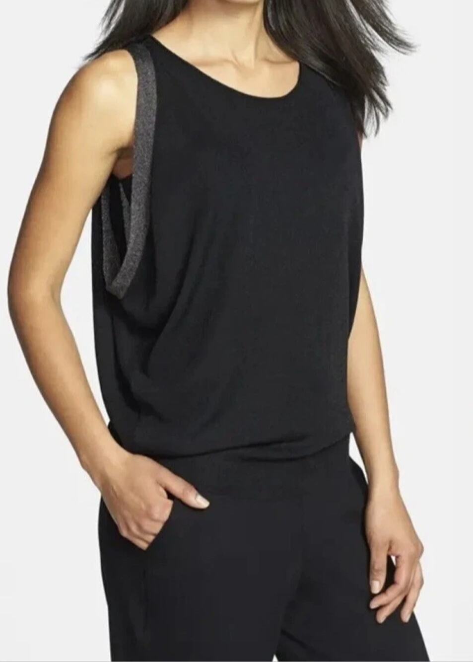 Eileen Fisher Metallic Shimmer Knit Sleeveless Sweater Top